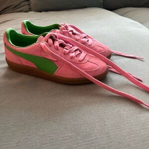 Puma Pink Suede Sneakers with Green Formstripe